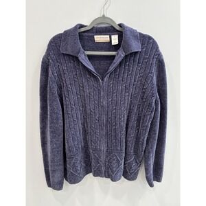 Alfred Dunner 2X Purple Zip Up Collared Cable Knit Sweater Soft Cozy Pullover